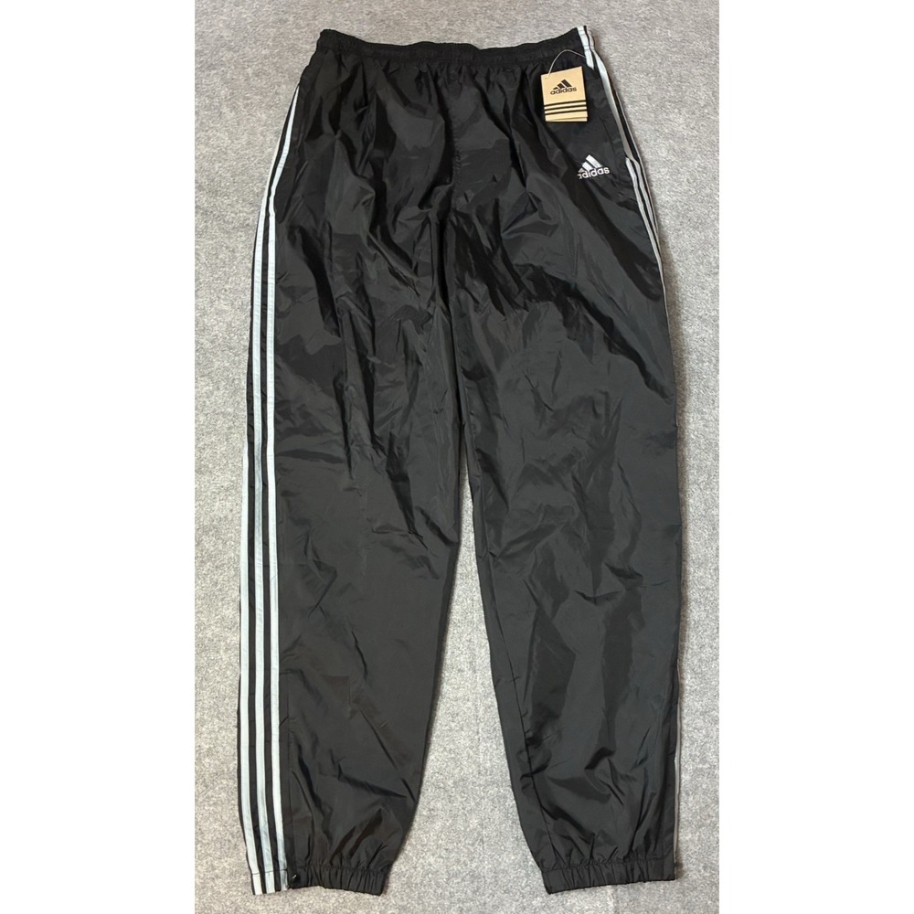 Vintage New NWT Y2K Adidas Track Pants Mens 2XL Black Windbreaker Lined 3 Stripe